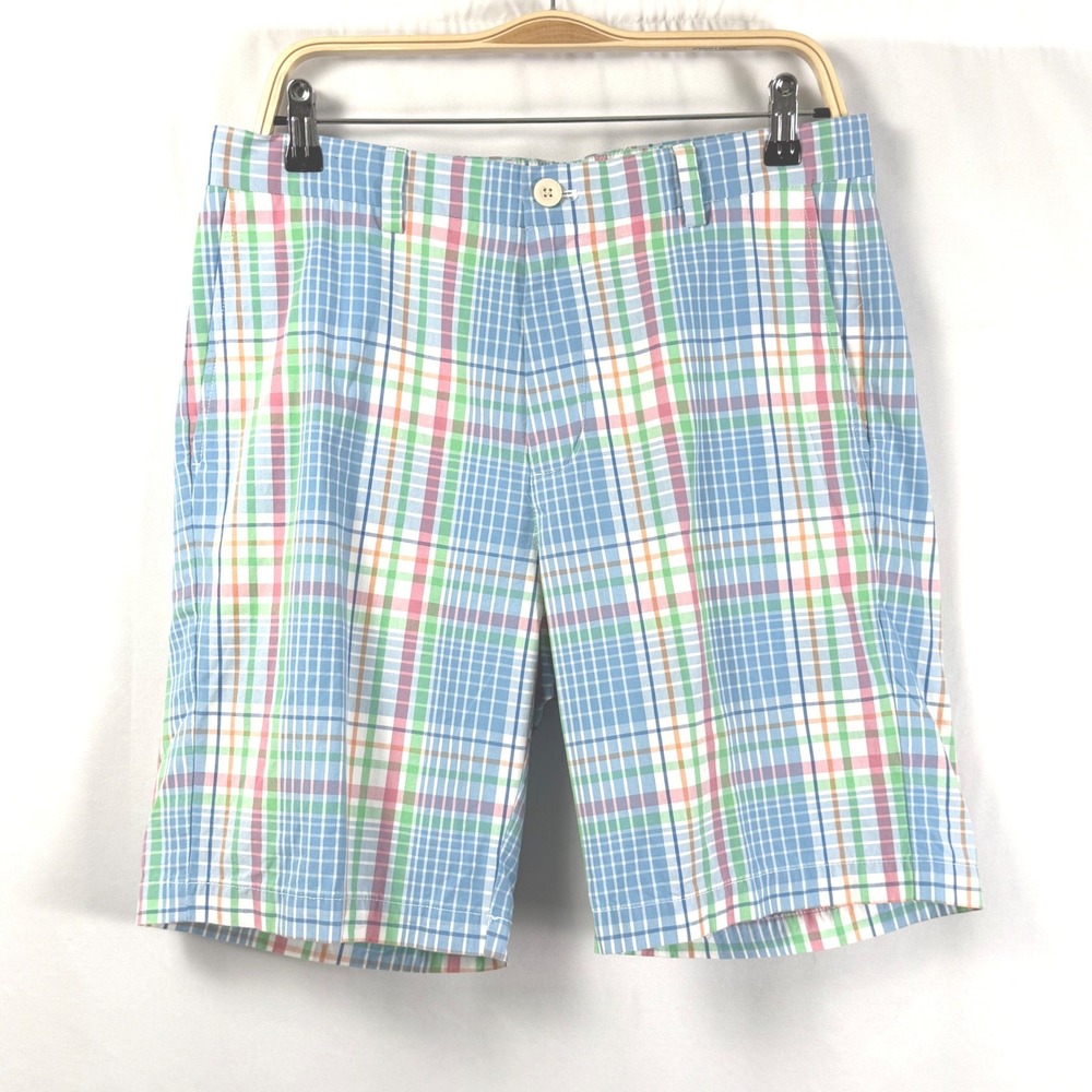 Vineyard Vines Breaker Shorts Plaid Pastel Blue Green Cotton 9" Inseam Mens 32